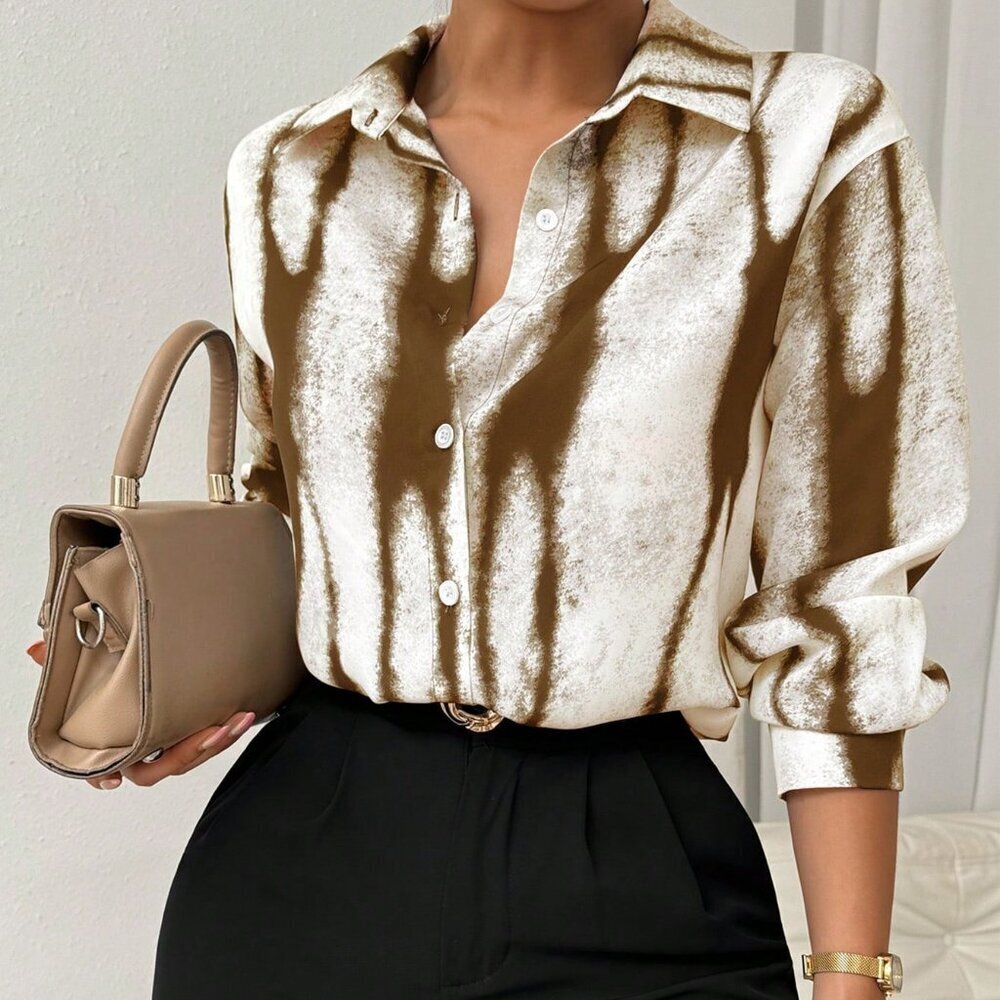 Brown Casual Women's Long Sleeve Shirt - Picture 6 of 6